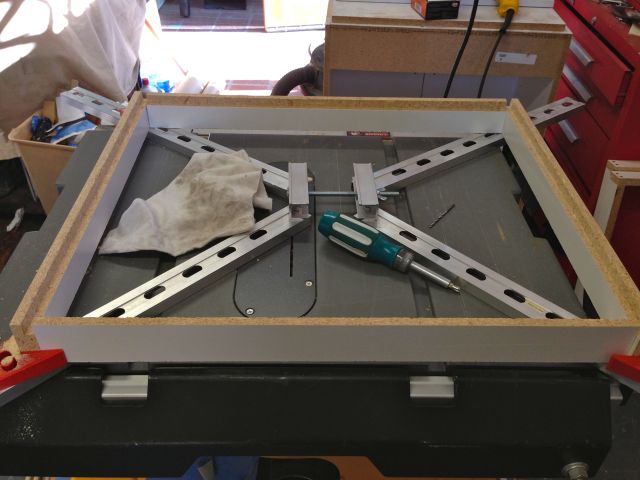 I've got material left over from the office closet project so I am using that to make the shelves.