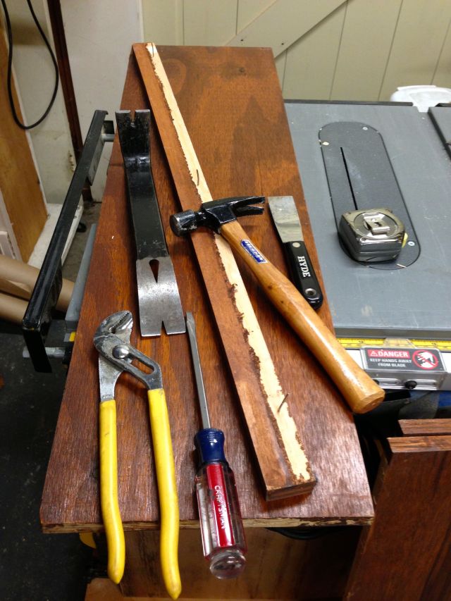Tools of the recycling trade.  You have to break things down and pull out all the old nails.  And yes, I still need to buy a metal detector.