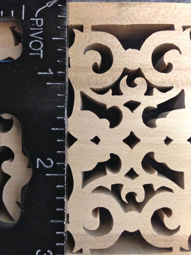Extreme closeup of the fretwork.  The scale is in inches.  Yes most of the holes are smaller than your finger nail.