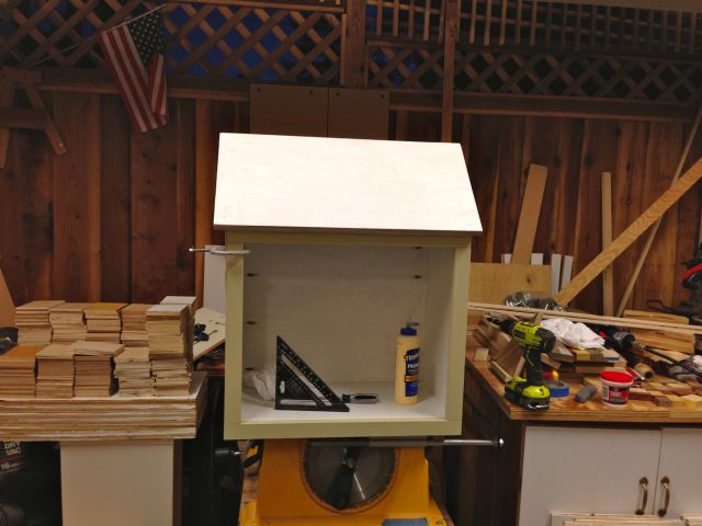 Library with face frame installed. The speed square and glue bottle were added for artistic effect.