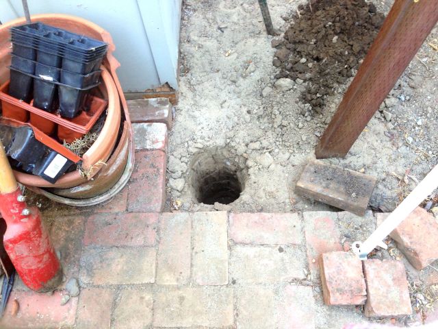 Second post hole.  Four to go.