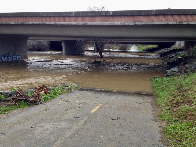 This is the Los Gatos Creek Trail as it goes under the highway.  The path is cover by at least 5 feet of water.  